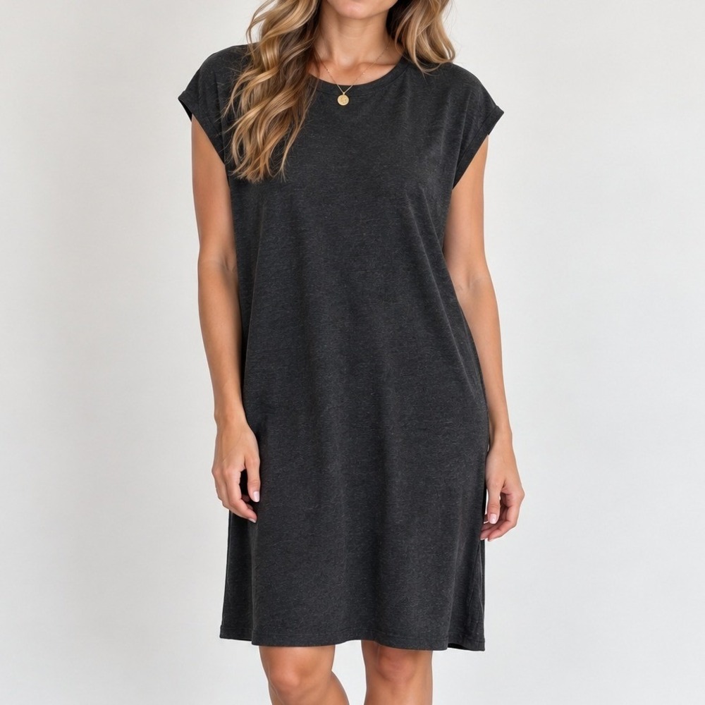 Eileen Fisher Cap Sleeve Shift Dress Quiet Luxury Dark Academia Career Preppy